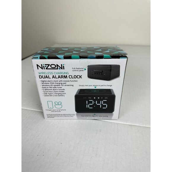 Nizoni Wireless Charging Dual Alarm Clock, USB Type C Charging Port  OS Black Ne - Picture 5 of 10